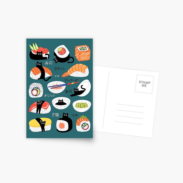 Artikel-Vorschau von Katzensushi-Seetang mit japanischer Typografie - Blaugrün, designt und verkauft von TigaTiga.