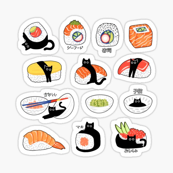 Item preview, Cat Sushi Seaweed with Japanese Typography - Teal designed and sold by TigaTiga.