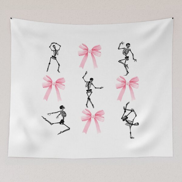 Item preview, Skeletons doing different positions along with pink bows designed and sold by StyleFused.