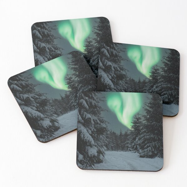 Item preview, Northern lights over snowy forest designed and sold by rhosbahu.