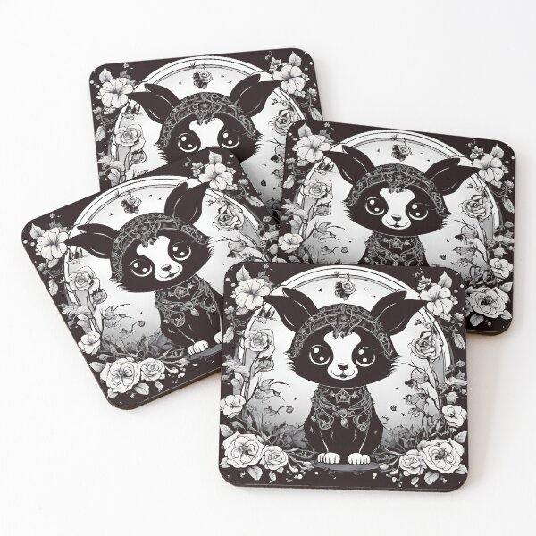 Item preview, Black Chihuahua kawaii goth with flowers designed and sold by DeadWicked.
