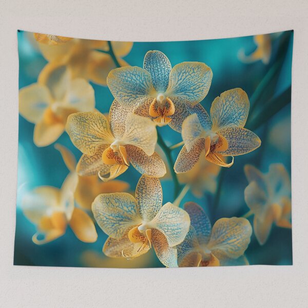 Item preview, Jade Tiger Orchids on Blue Background designed and sold by mebraart.