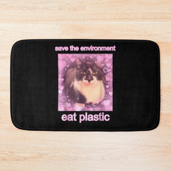 Item preview, Save The Environment Eat Plastic Meme , Cat Meme, Funny Cat designed and sold by FloraPlantTees.