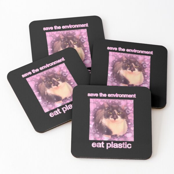 Item preview, Save The Environment Eat Plastic Meme , Cat Meme, Funny Cat designed and sold by FloraPlantTees.