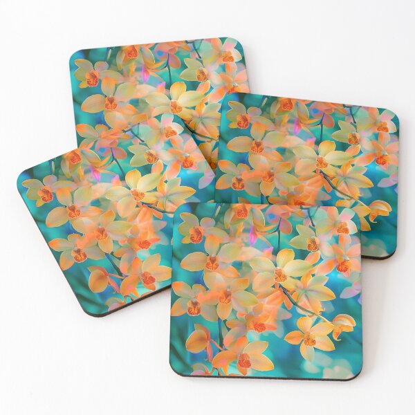Item preview, Enchanting Jade Tiger Orchids on Blue Background designed and sold by mebraart.