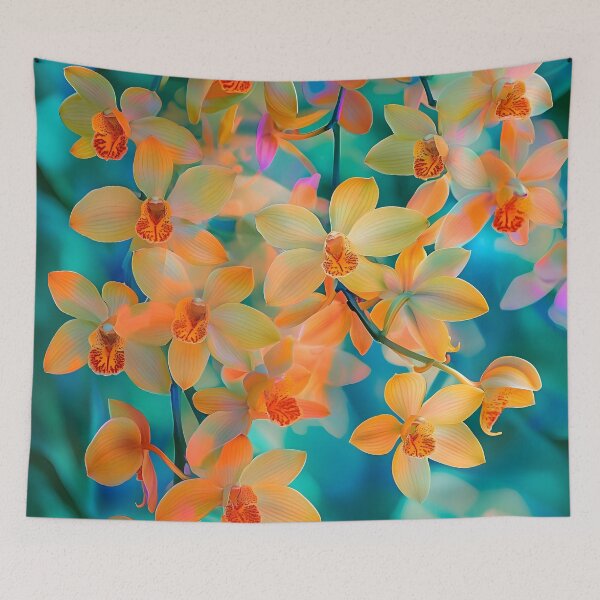 Item preview, Enchanting Jade Tiger Orchids on Blue Background designed and sold by mebraart.