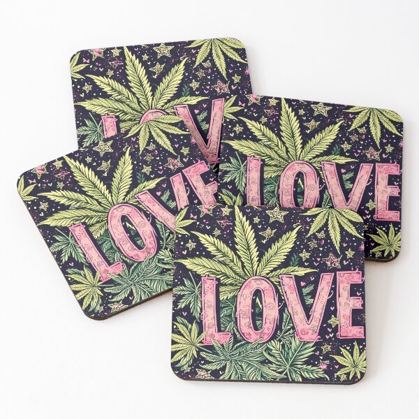 Item preview, “High on Love: Cannabis Typography in Pink” designed and sold by Art-Vortex-fr.