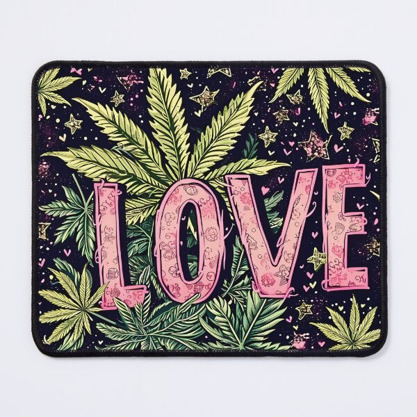 Item preview, “High on Love: Cannabis Typography in Pink” designed and sold by Art-Vortex-fr.