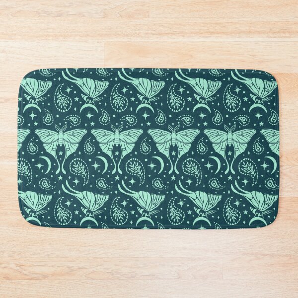 Item preview, Monochrome Teal Luna Moth with Paisley Motifs and Celestial Stars and Crescents Pattern designed and sold by paldronma.