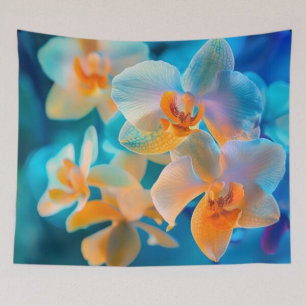 Item preview, Enchanting Jade Tiger Orchids with Dark Blue Background designed and sold by mebraart.