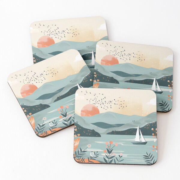 Item preview, Landscape in Scandinavia with lake, sailing boat and mountains designed and sold by NordicArtPrint.