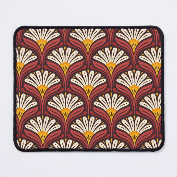 Item preview, KF 0293 A - Vintage Retro Scallop 70s Floral Pattern in Red Yellow Cream designed and sold by KhakiFinch.