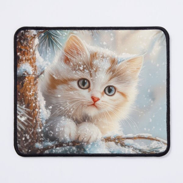 Item preview, Adorable Cat on Snowy Tree Branch  - Christmas Watercolor Painting designed and sold by MargaretWiktor.