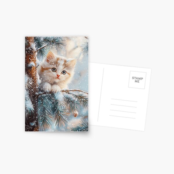 Item preview, Adorable Cat on Snowy Tree Branch  - Christmas Watercolor Painting designed and sold by MargaretWiktor.