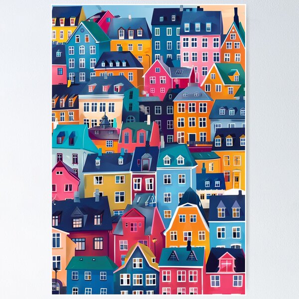 Artikel-Vorschau von Skandinavische Stadt mit bunten Häusern, designt und verkauft von NordicArtPrint.