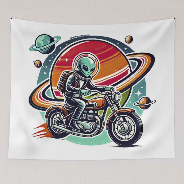 Item preview, Retro Alien Biker Outdoor Adventure - Vintage Sci-Fi Adventure Art designed and sold by KawaiiCherryPie.