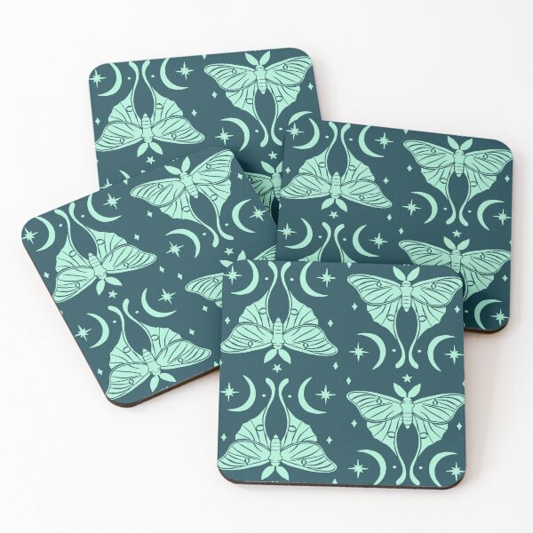 Item preview, Ethereal Teal Luna Moth and Paisley Motifs with Stars and Crescents designed and sold by paldronma.