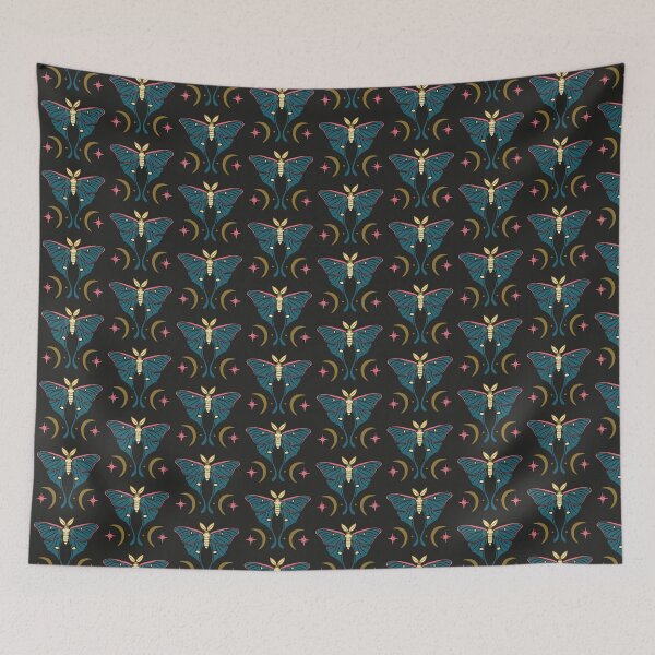 Item preview, Teal Celestial Luna Moth and Crescent Pattern. Nocturnal Butterfly Design designed and sold by paldronma.