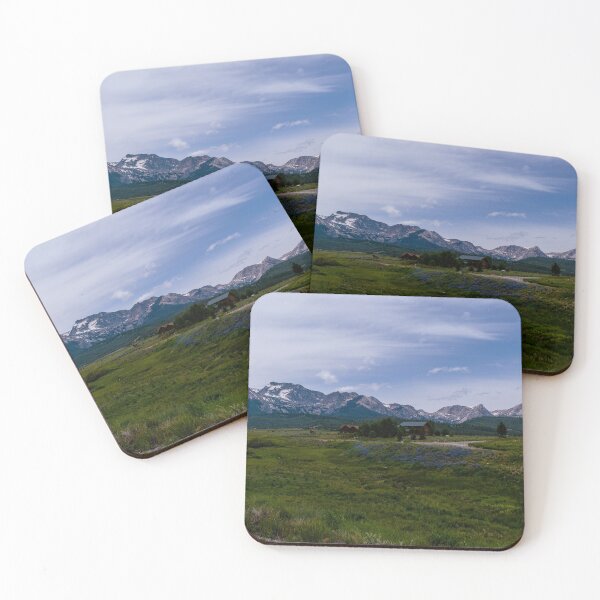 Item preview, Rustic Cabins in front of Sawtooth Mountain Range, Stanley, Idaho designed and sold by World Wondering Travel Photography.