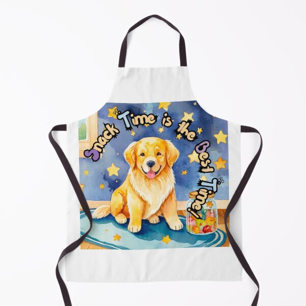 Artikelvorschau, Golden Retriever Welpe mit Snacks - 'Snack Time is the Best Time' Vintage Aquarell entworfen und verkauft von MyDearLion.