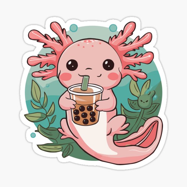 Item preview, Cute Axolotl Drinking Boba Tea designed and sold by blackkramla.