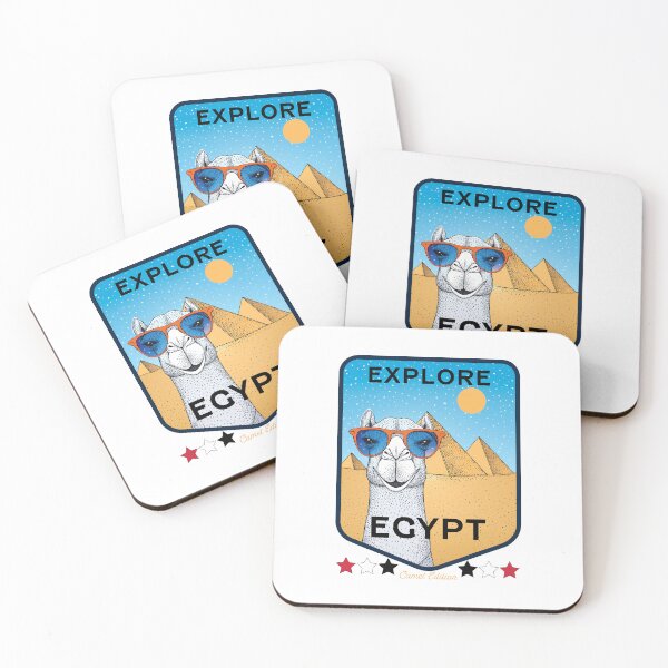Item preview, Explore Egypt Funny Travel Design with a comical camel facing the camera, set against the iconic backdrop of the pyramids. designed and sold by HEMRO.