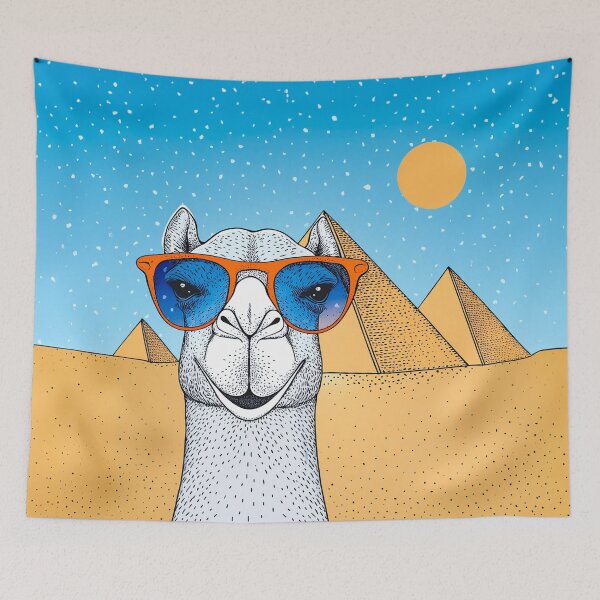 Item preview, Explore Egypt Funny Travel Design with a comical camel facing the camera, set against the iconic backdrop of the pyramids. designed and sold by HEMRO.