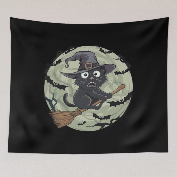 Item preview, Halloween cat on a broom designed and sold by Krystian9809.