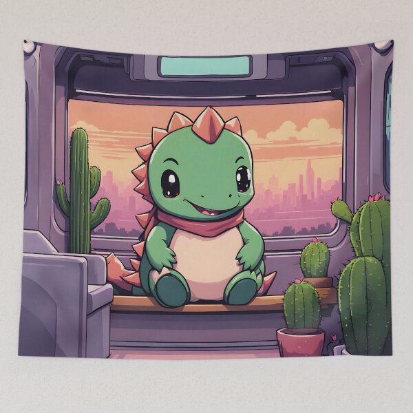 Item preview, Dinosaur Riding the Train at Sunset designed and sold by ArtsyWishesShop.