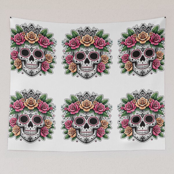 Item preview, Vibrant Day of the Dead Sugar Skull with Floral Crown Clipart designed and sold by raedattia.