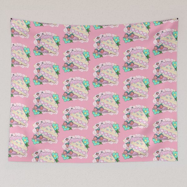 Item preview, Strawberry Cloud Cake with Blue Flowers designed and sold by MoxxiFoxxy.