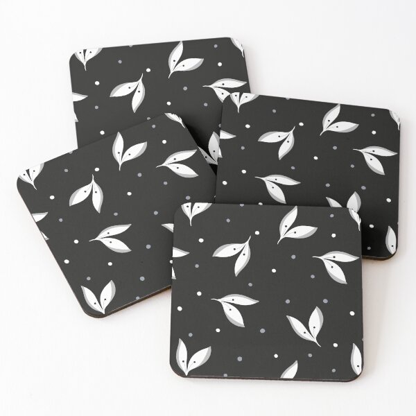 Item preview, (Large) Monochrome White Leaf And Dots Design On Black designed and sold by JaselviiStudio.