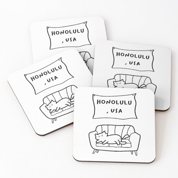 Item preview, Honolulu, USA | A Cute Cat Sleeping Peacefully on a Cozy Couch Illustration designed and sold by RM-Journey.