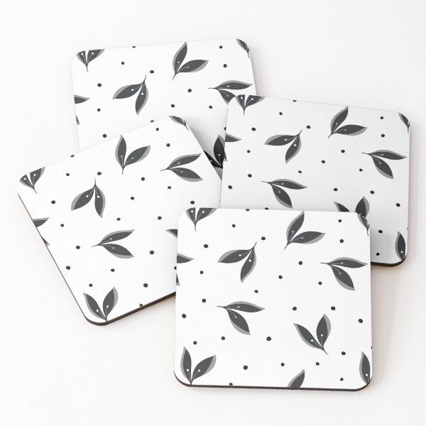 Item preview, (Large) Monochrome Black Leaf And Dots Design On White designed and sold by JaselviiStudio.