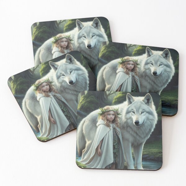 Item preview, Little Druid Girl With White Wolf Fantasy Style  designed and sold by Cr320.