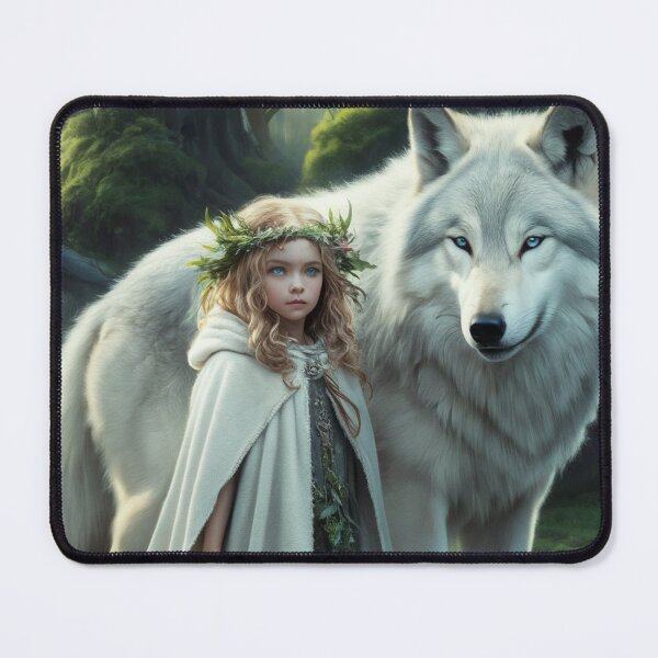 Item preview, Little Druid Girl With White Wolf Fantasy Style designed and sold by Cr320.