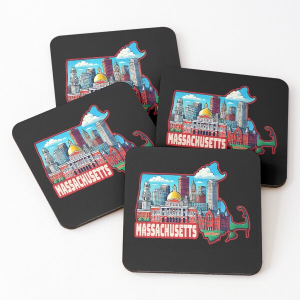 Artikelvorschau, Massachusetts State Map USA Skyline und Sehenswürdigkeiten Illustration - Reise-Souvenir-Kunst entworfen und verkauft von Unitepeople.