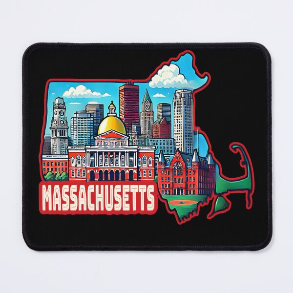 Item preview, Massachusetts State Map USA Skyline and Landmarks Illustration- travel souvenir art designed and sold by Unitepeople.