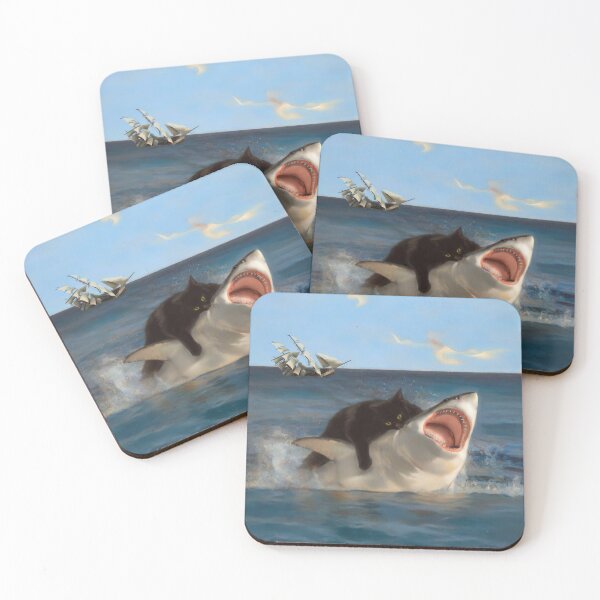 Item preview, Giant cat attacks shark (epic and cool) designed and sold by ThomasKarlowski.