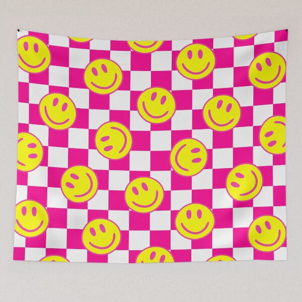 Item preview, pink happy face check groovy designed and sold by Gossip Rag.