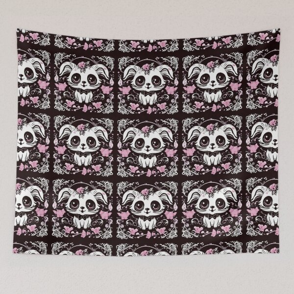 Item preview, White Kawaii Goth Bunny with Flowers designed and sold by DeadWicked.