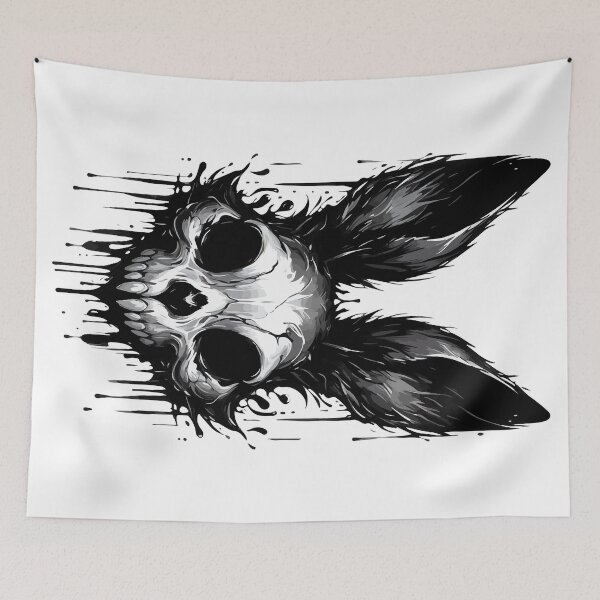 Item preview, Creepy Monochromatic Goth Vampire Bunny Skull designed and sold by TomFrontierArt.