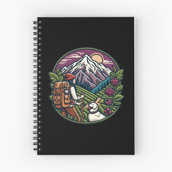 Item preview, A woman hikes through the mountains with her dog by her side. designed and sold by VisualHut.