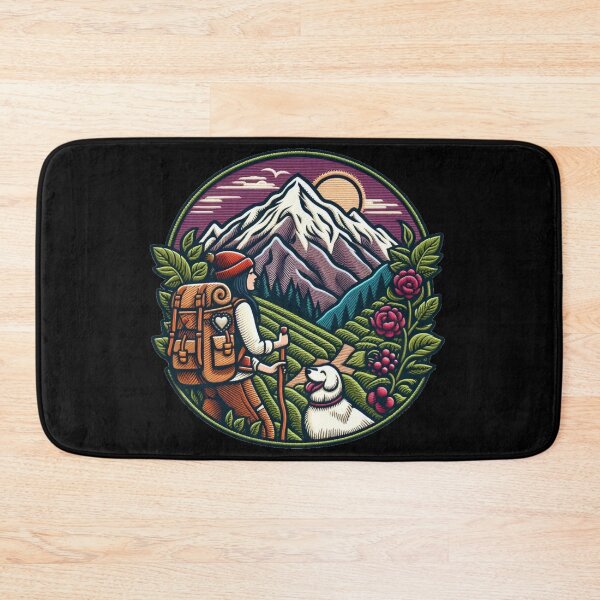 Item preview, A woman hikes through the mountains with her dog by her side. designed and sold by VisualHut.