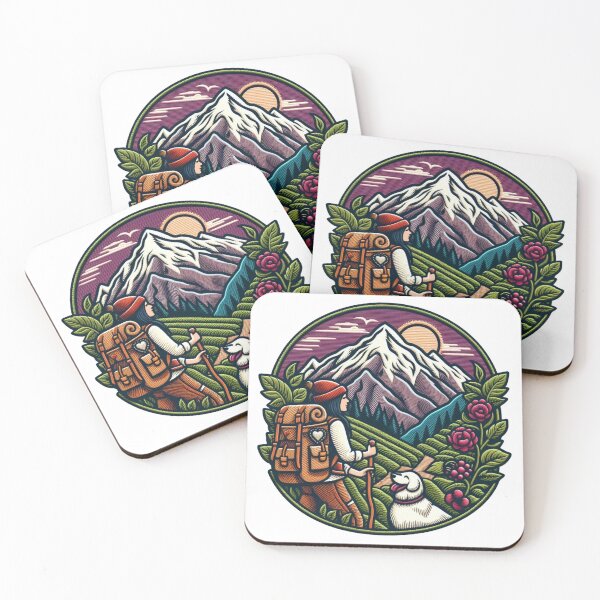 Item preview, A woman hikes through the mountains with her dog by her side. designed and sold by VisualHut.