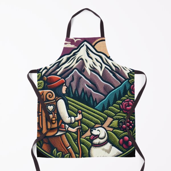 Item preview, A woman hikes through the mountains with her dog by her side. designed and sold by VisualHut.