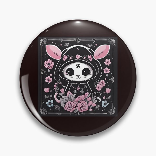 Aperçu de l'œuvre  Lapin Goth Kawaii blanc et rose dans une cape avec des fleurs créée et vendue par DeadWicked.