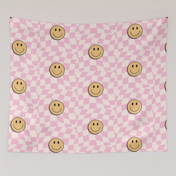 Item preview, Happy Face Plaid Groovy Pink Smiley Face Retro designed and sold by Caylen03.