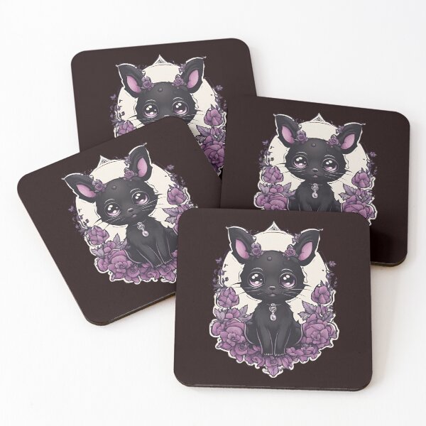 Artikelvorschau, Kawaii Goth Style Rosa Schwarz und Lila Hase mit Blumen entworfen und verkauft von DeadWicked.