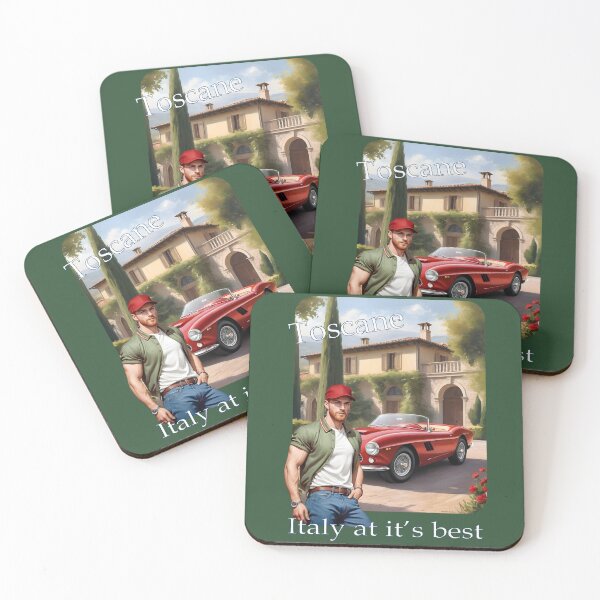Item preview, Toscane, vintage poster, guy with red sportscar designed and sold by Museum Of Non-Existing Art.